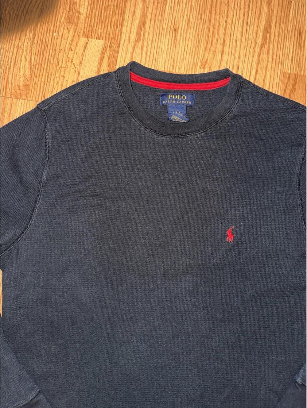 Polo Ralph Lauren mens black thermal Shirt Large Pony Logo Waffle Knit - Picture 2 of 6
